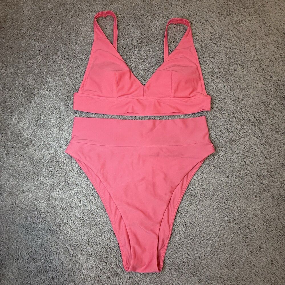 Aerie Pink Bikini Set Medium "Scoop" Top | Medium "High Waisted Cheeky" Bottom